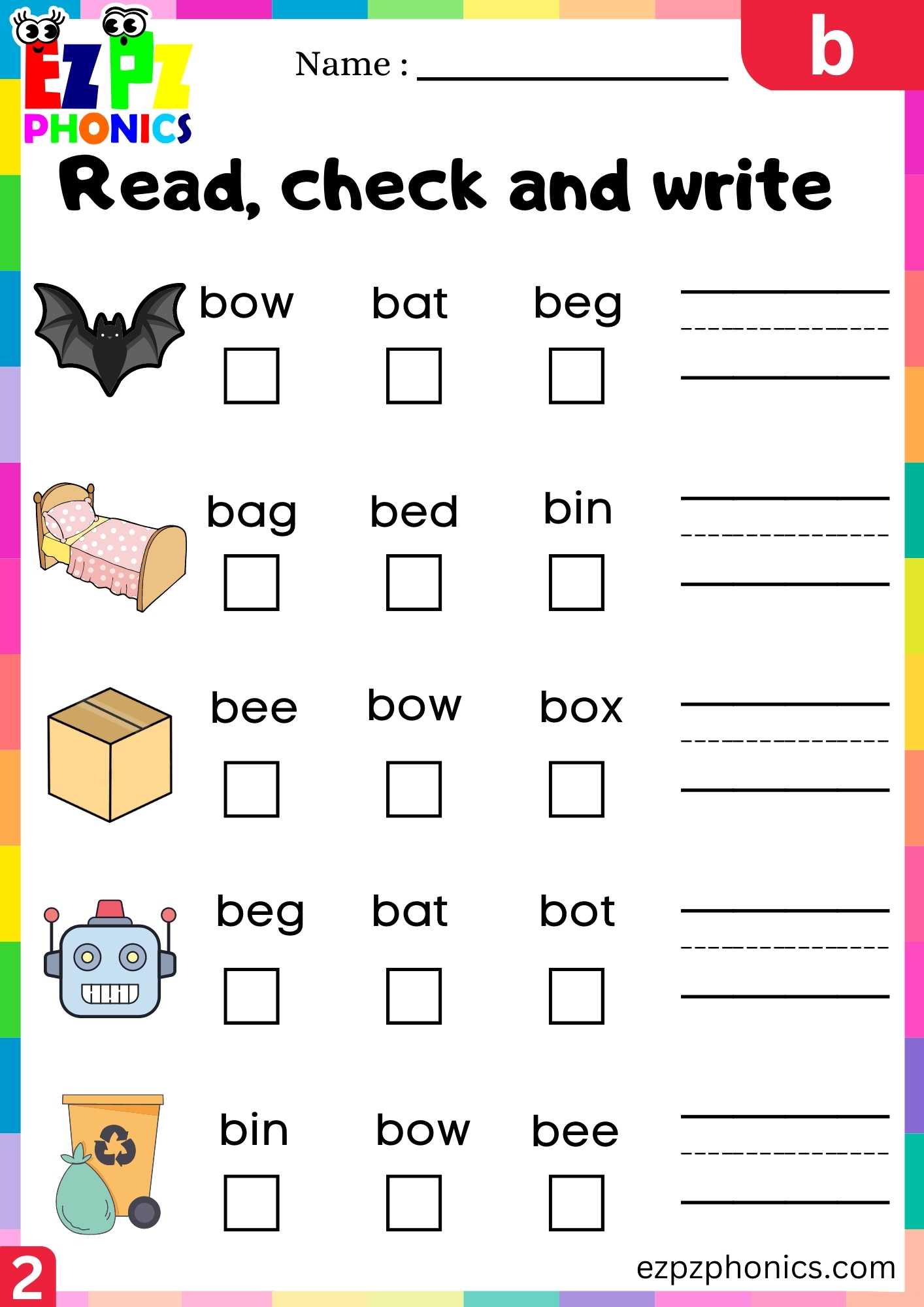 Group2 Letter B Read, Check And Write Beginning Sounds Worksheet ...